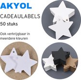 Akyol - 50x Cadeaulabels kraftpapier/karton Ster - 6x6cm - Cadeau tags/etiketten - Cadeaulabels Kerstmis - Cadeau versieringen/decoratie - Wit - Labels karton - Cadeaulabels karton - Inclusief touw