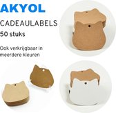 Akyol - 50x Cadeaulabels kraftpapier/karton Kat Zand - 6 cm x 6 cm - Label Kat Zand - Cadeau tags/etiketten - Cadeau versieringen/decoratie - Labels karton - Cadeaulabels karton -