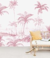 Exotic palms Pink Behang Mural - Behangpapier Slaapkamer - 400cm x 280cm - Mat Vliesbehang - Creative Lab Amsterdam