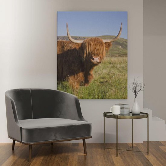 Artaza Canvas Schilderij Schotse Hooglander Koe - Kleur - 80x100 - Groot - Foto Op Canvas - Canvas Print