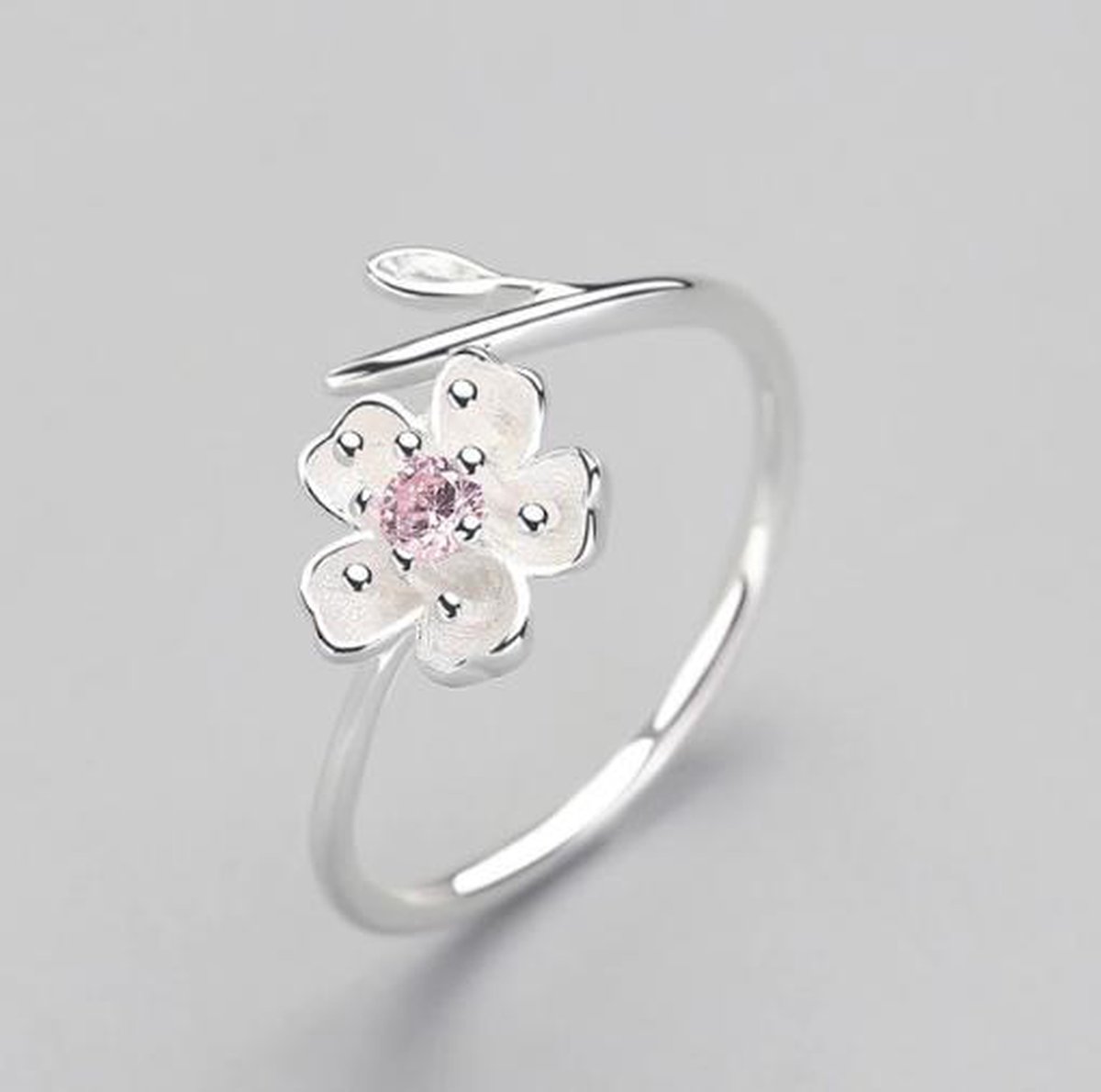 N3 Collecties 925 Sterling Zilver Cubic Zirconia Emaille Pruim Bloem Verstelbare Ring Voor Dames