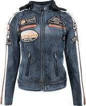 Urban 5884® - 66 - Dames jas - Biker jack - Lams leren jas - Afneembare Hoodie - Denim Maat S