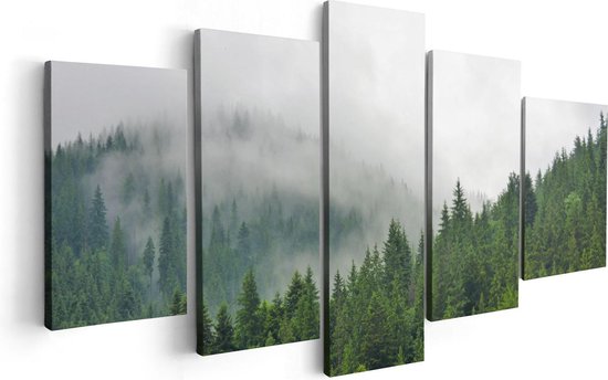 Artaza Canvas Schilderij Vijfluik Groen Bos Met Bomen Tijdens De Mist - 100x50 - Foto Op Canvas - Canvas Print