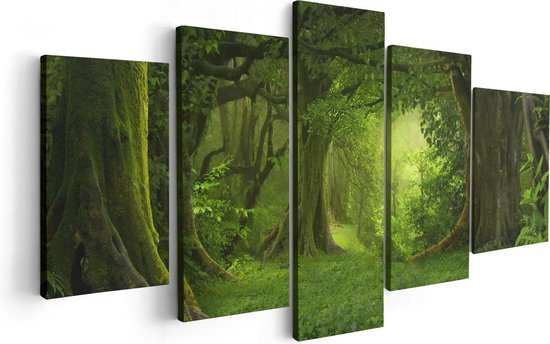 Artaza Toile Peinture Pentaptyque Jungle Tropicale Verte Forêt - 100x50 - Photo Sur Toile - Impression Sur Toile