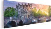 Artaza Canvas Schilderij Amsterdamse Grachten  - 90x30 - Foto Op Canvas - Canvas Print
