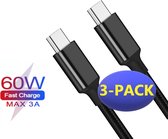 3x USB-C naar USB-C kabel - 1M - Geschikt voor USB-C Stekker / Adapter - Snellaadkabel Samsung S21 / S21FE / S21 Plus / S21 Ultra / A52 / A72 / A53 / A73 / A51 / A50 / A11 / A12 / A21 / A21s 