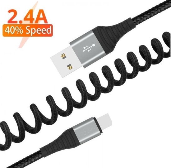 USB Data en Oplaadkabel – USB-C - 1.5M - Uitrekbaar - Krulsnoer- Kabel -  2.4A... | bol.com