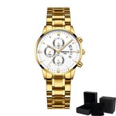NIBOSI Horloges voor Vrouwen – Quartz - Ø 36 mm – Goudkleurig - Waterdicht tot 3 BAR - Chronograaf - Geschenkset