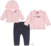 Dirkje Bio Basic SET(3delig) Roze Vest, Blauwe broek met roze shirt met print - Maat 80