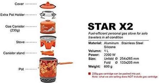 Fire-maple Kooktoestel Star X2 Compact Volume 1 Liter Oranje van Merkloos — afbeelding 2