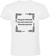 Het leven is een Frikandel speciaal t-shirt Heren | friettent | frietpan | horeca | kok | patat | friet | Wit