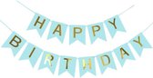 Happy Birthday Slinger Verjaardag Versiering Feest Versiering Verjaardag Slingers Blauw & Goud Decoratie – 1 Stuk