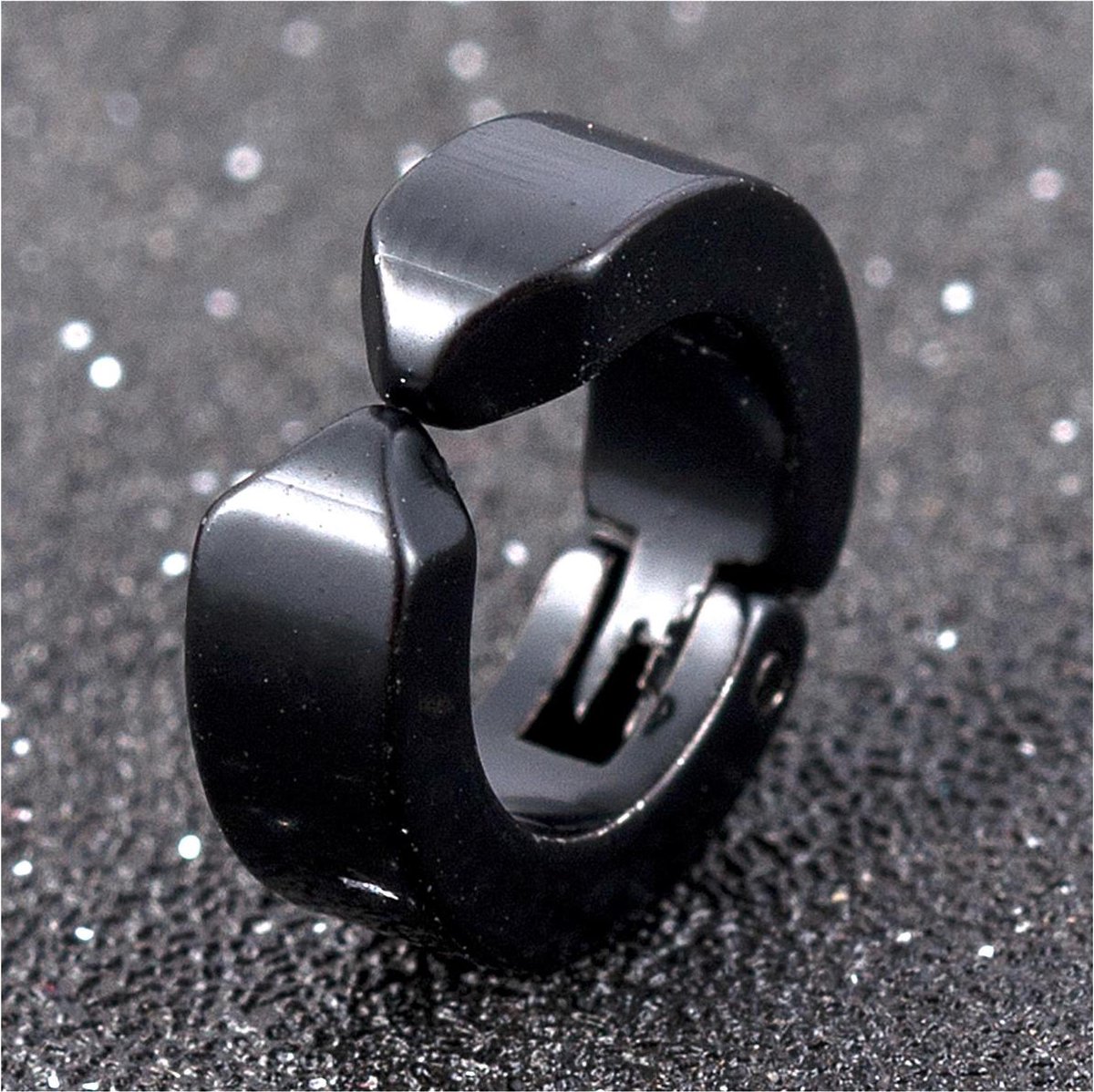 Cabantis Clip-onn Oorbel-Neuspiercing 12 mm|Oorbellen dames|Oorbellen Unisex|Fake Piercing|RVS|Zwart