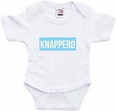 Knapperd tekst baby rompertje blauw/wit jongens - Kraamcadeau - Babykleding 68 (4-6 maanden)