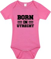 Born in Utrecht tekst baby rompertje roze meisjes - Kraamcadeau - Utrecht geboren cadeau 80 (9-12 maanden)