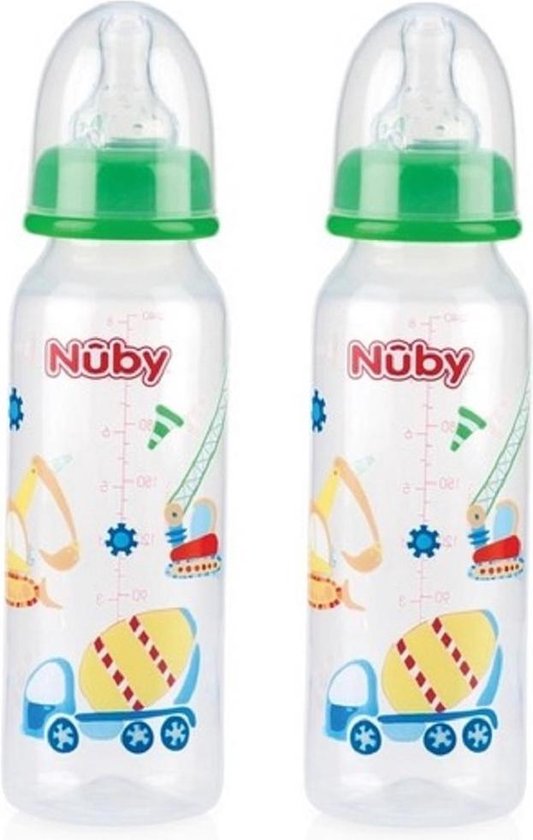 Babyflesje - 2x stuks groene Nuby baby drinkfles 240 ml - voedingsflessen babies