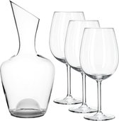 Glazen wijn karaf/decanteer kan 1,5 liter met 6 XXL rode wijn glazen 590 ml - Schenkkannen/karaffen van glas