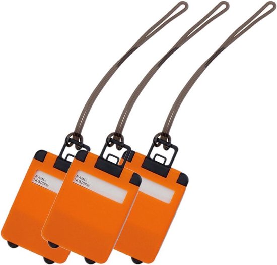 Pakket van 5x stuks kofferlabels oranje 9,5 cm - Reiskoffer reisaccessoire