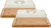 2x stuks kaas snijplanken/serveerplanken/opbergdozen rechthoek met deksel 25 x 19 cm - Kaasplanken - Kaas serveren en bewaren