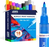 QBIX Acrylstiften - Verfstiften set van 18 Kleuren - Deze acrylmarkers zijn geschikt voor alle ondergronden - 1mm