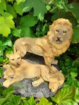 Leeuwen beelden leeuwen familie zwaar beeld van H.Originals  19x21x15 cm