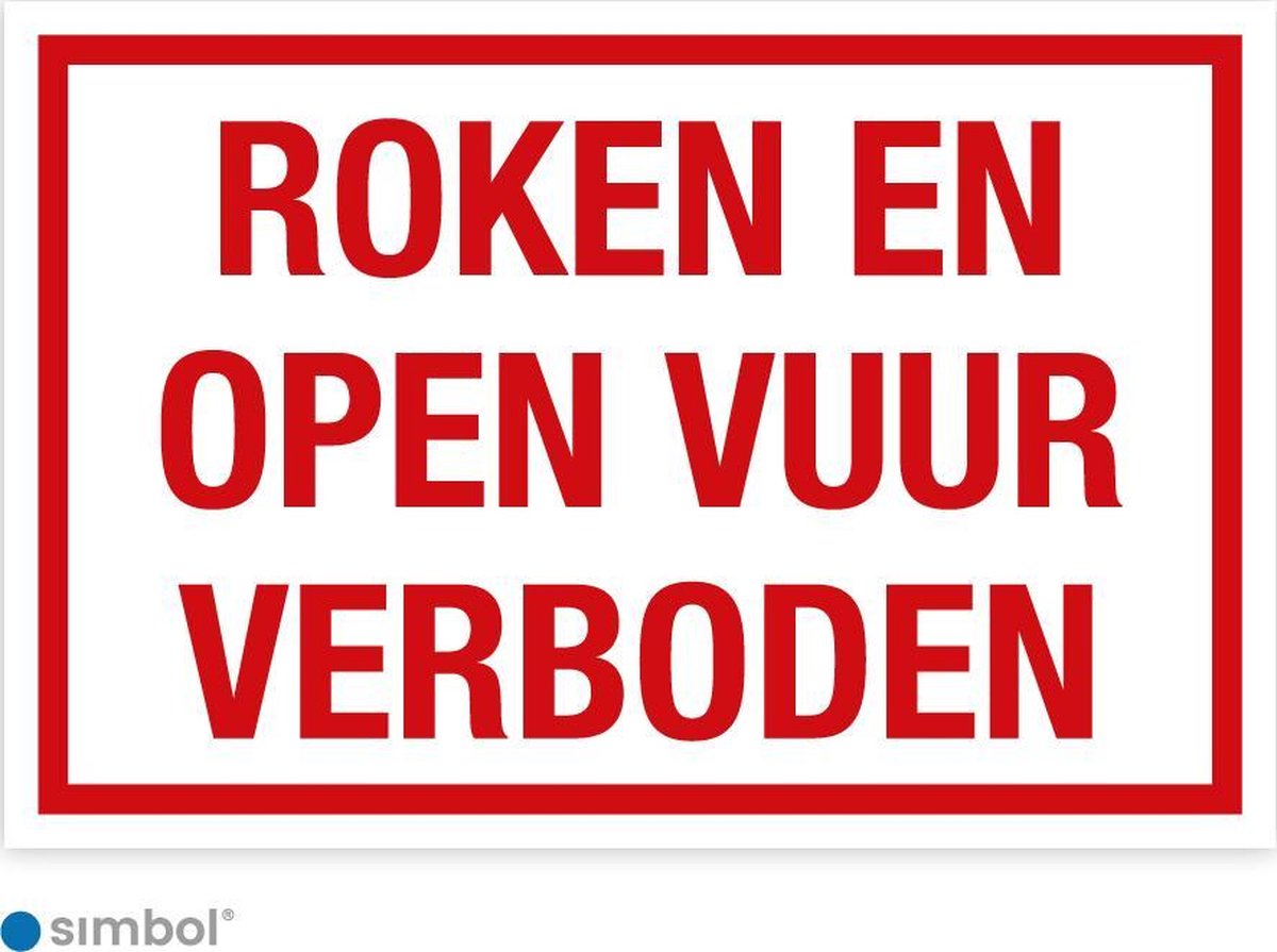 Simbol - Bord Roken en Open Vuur Verboden - Dibond - Formaat 20 x 30 cm.