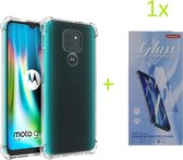 Hoesje Geschikt voor: Motorola Moto G9 Play / E7 Plus - Anti Shock Silicone Bumper - Transparant + 1X Tempered Glass Screenprotector