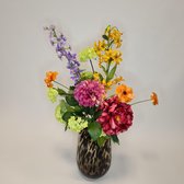 Zijden boeket - Zijden bloemen - boeket - cheetah vaas - 70 cm hoog