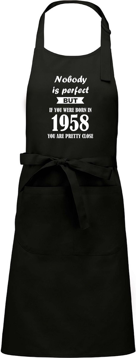 Mijncadeautje - Luxe schort - Nobody is perfect - 1958 - zwart