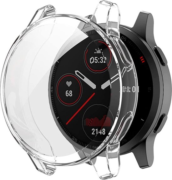 Coque de protection transparente sur une montre connectée Garmin.