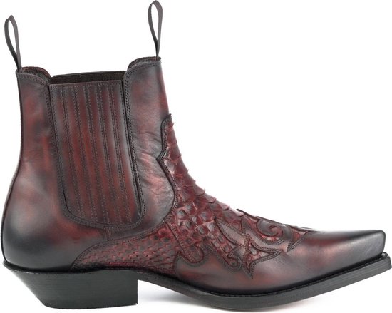 Mayura Boots Rock 2500 Rood/ Spitse Western Heren Enkellaars Schuine Hak Elastiek Sluiting Vintage Look Maat EU 41