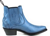 Mayura Boots 2487 Blauw/ Dames Cowboy Western Fashion Enklelaars Spitse Neus Schuine Hak Elastiek Sluiting Echt Leer Maat EU 39