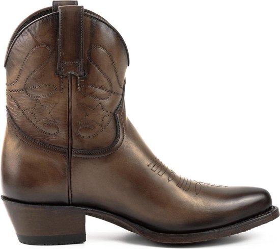 Mayura Boots 2374 Vintage Hazelnoot/ Dames Cowboy fashion Enkellaars Spitse Neus Western Hak Echt Leer Maat EU 38