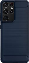 BMAX Carbon soft case hoesje geschikt voor Samsung Galaxy S21 Ultra - Blauw