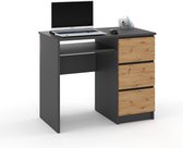 AZ-Home - Bureau Pinto - Rechts - Antraciet/Eiken - 90 cm