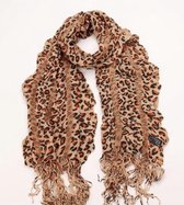 Sjaal herfst/winter geplooid met panterprint lichtbruin/bruin 180/32cm