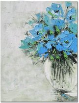 Schilderij bos bloemen blauw 60 x 90 - Artello - handgeschilderd schilderij met signatuur - schilderijen woonkamer - wanddecoratie - 700+ collectie Artello schilderijenkunst