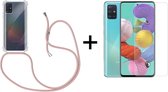 Samsung A51 Hoesje - Samsung Galaxy A51 hoesje transparant met rosé koord shock proof case - 1x Samsung A51 screenprotector