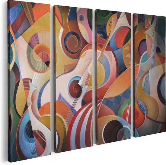 Artaza - Quadriptyque de peinture sur toile - Fond de guitare coloré - Abstrait - 80x60 - Photo sur toile - Impression sur toile