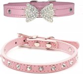 Roze Honden Halsband Leer - 2 Stuks - Hele Kleine Honden - 17 tot 23 CM Halsbreedte - Chihuahua - Yorkshire Terrier