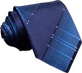 Stropdas blauw blokmotief-100% polyester-8 cm-extra dasspeld-Charme Bijoux
