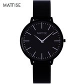 MATTISE Unisex Zwart Horloge met Zwart Horlogebandje van Gewoven Staal — Meis3 38 mm Quartz Heren Horloge Dames — Horloge voor Mannen  Horloge voor Vrouwen — Horloges Horologe Uurw