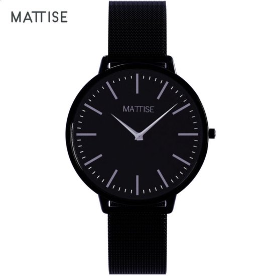 MATTISE Unisex Zwart Horloge met Zwart Horlogebandje van Gewoven Staal — Meis3 38 mm Quartz Heren Horloge Dames — Horloge voor Mannen  Horloge voor Vrouwen — Horloges Horologe Uurwerk Mannen Uurwerk Vrouwen Uurwerken