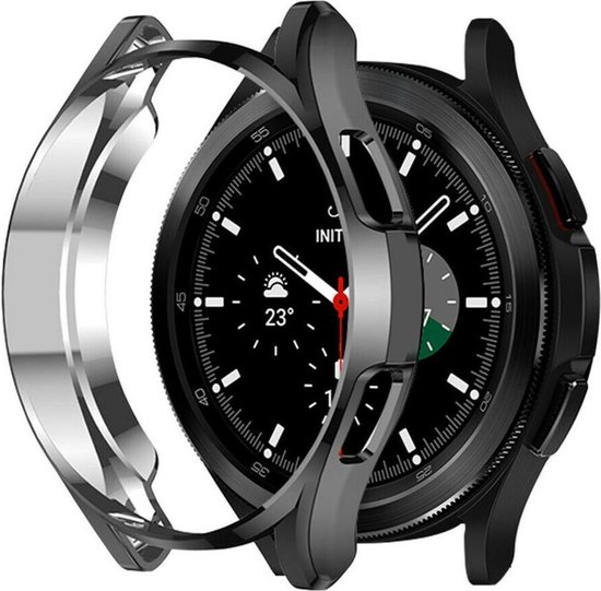 Strap-it TPU case - zwart bescherm hoesje geschikt voor Samsung Galaxy Watch 4 Classic 46mm - zwarte beschermhoes voor Samsung Galaxy Watch 4 Classic 46mm