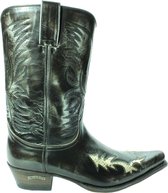 Sendra Boots 9393 Mimo Zwart Heren Cowboy Western Boots Spitse Neus Schuine Hak Glanzend Leer Vintage Look Brede Leest Echt Leer Maat 41