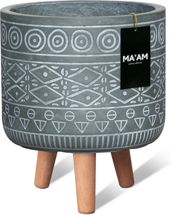 MA'AM Fay - Bloempot op poten - D32xH36 - Groen - houten pootjes (FSC) - marokaans/bohemian/botanische decoratie