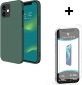 Ceezs telefoonhoesje geschikt voor Apple iPhone 12 / 12 Pro hoesje siliconen - backcover - optimale bescherming - groen + glazen Screen Protector