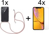 iPhone XR hoesje transparant met rosé koord shock proof case - 4x iPhone XR screenprotector