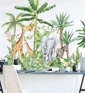 Jungle muursticker/ Raamstickerdecoratie  met Giraffe zebra en olifant