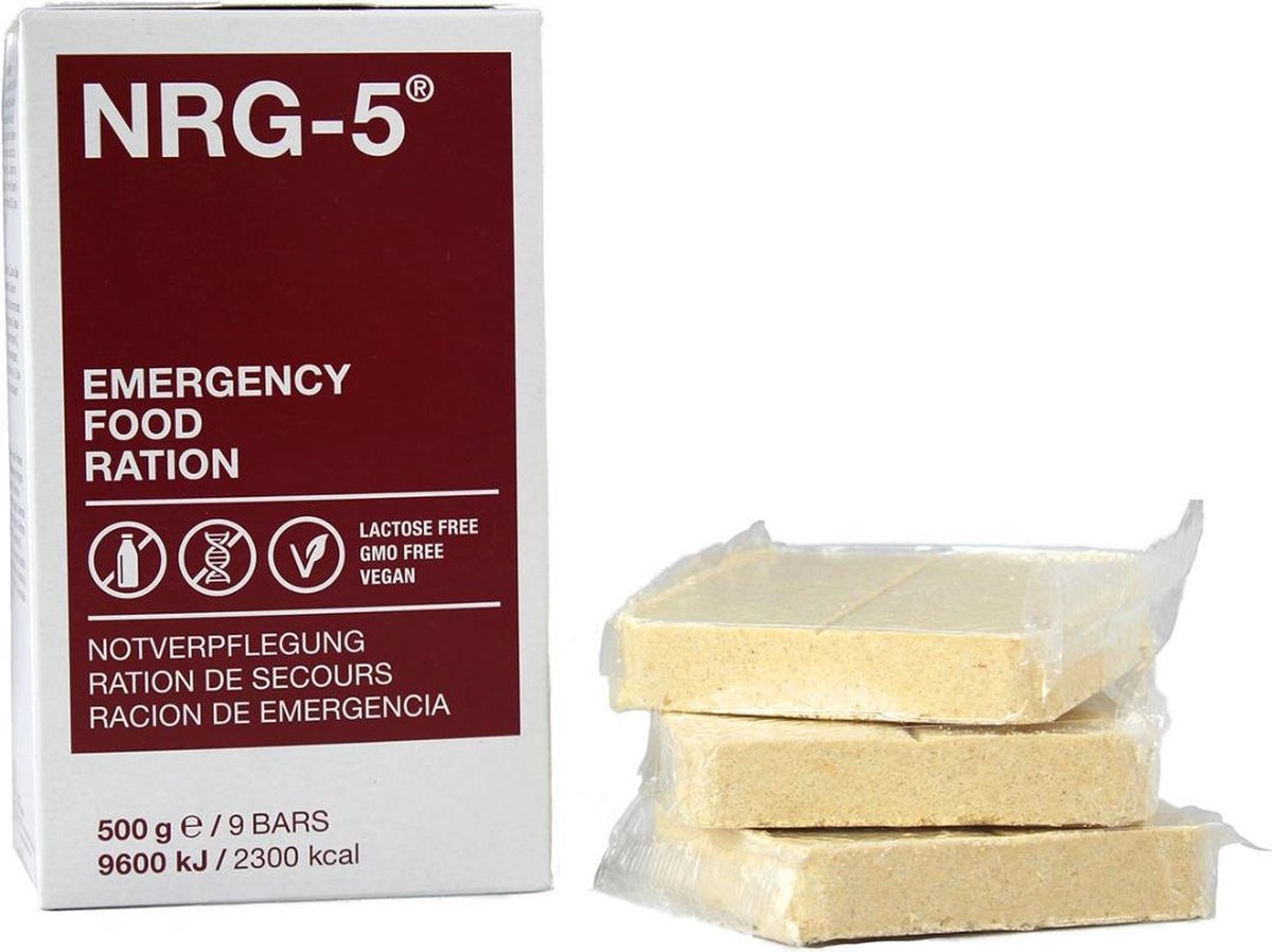 NRG-5 - Ration d'urgence - 2300 kcal - Vegan - Boîte entière de 24 pièces